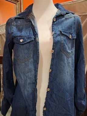 Women's Denim Button-Up Camisole Top - Blue